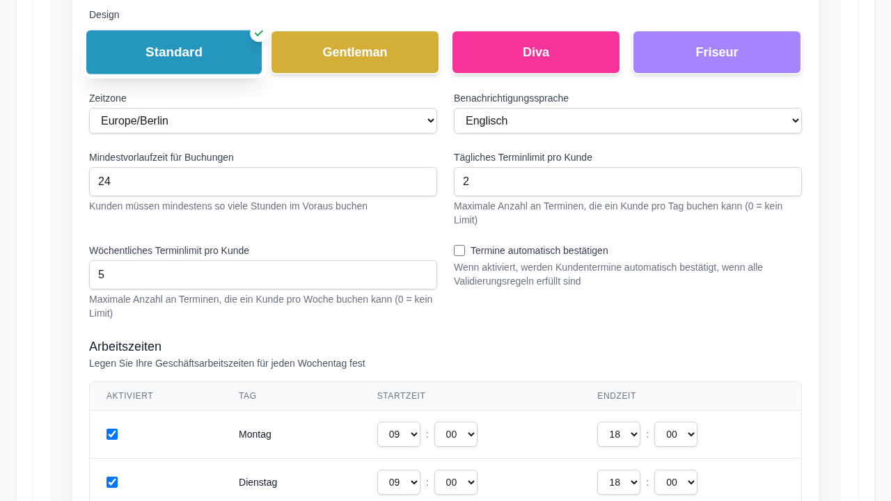 Produktscreenshot: Einstellungen fĂĽr automatische Genehmigung und Mindestvorlaufzeit