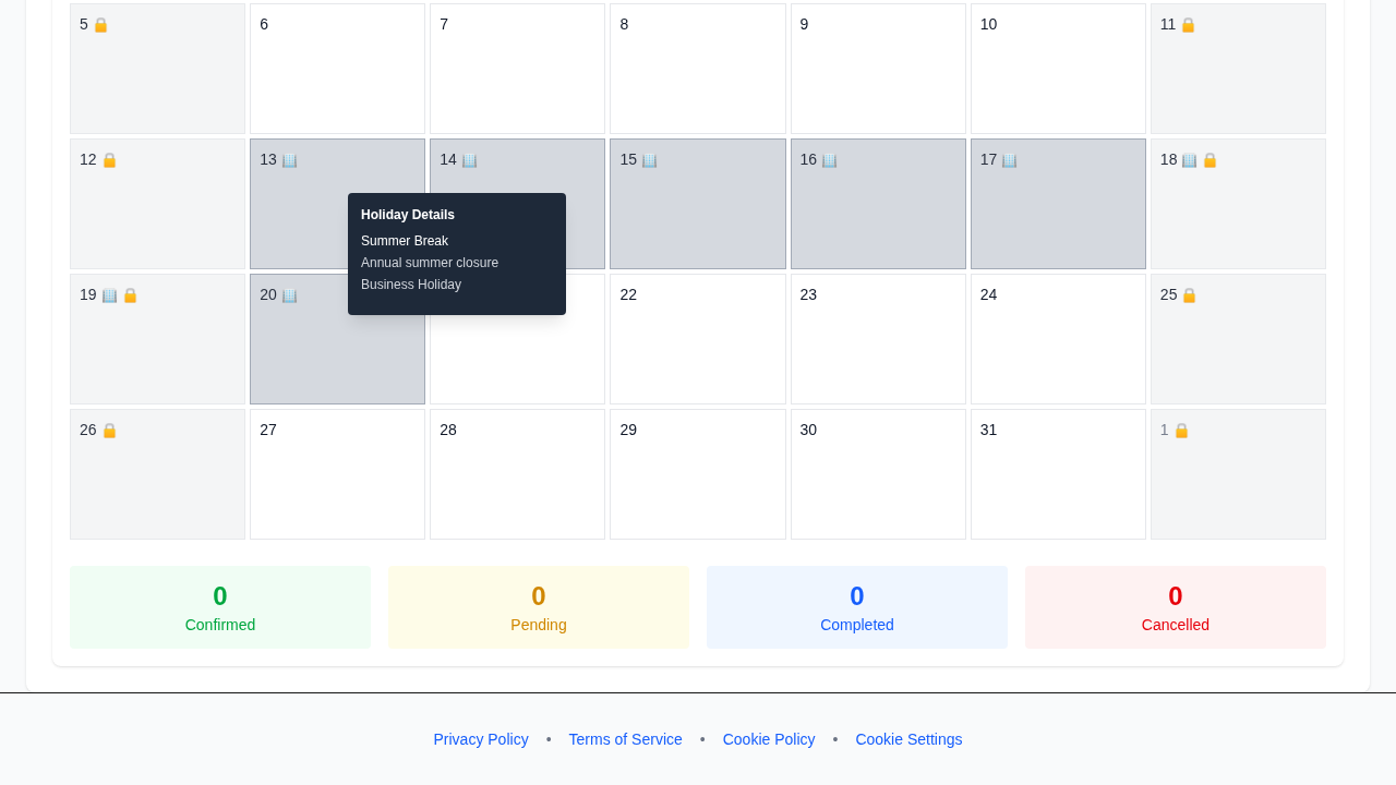Product screenshot: Holiday schedule and blocked time management